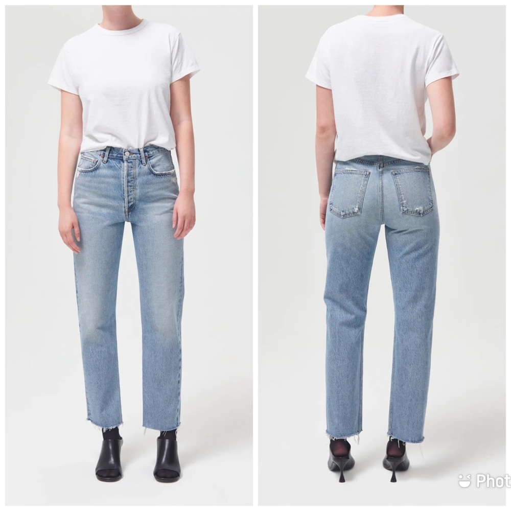 Agolde 90s Pinch Waist High Rise Straight In Ruminate Blue Distressed Jeans 27